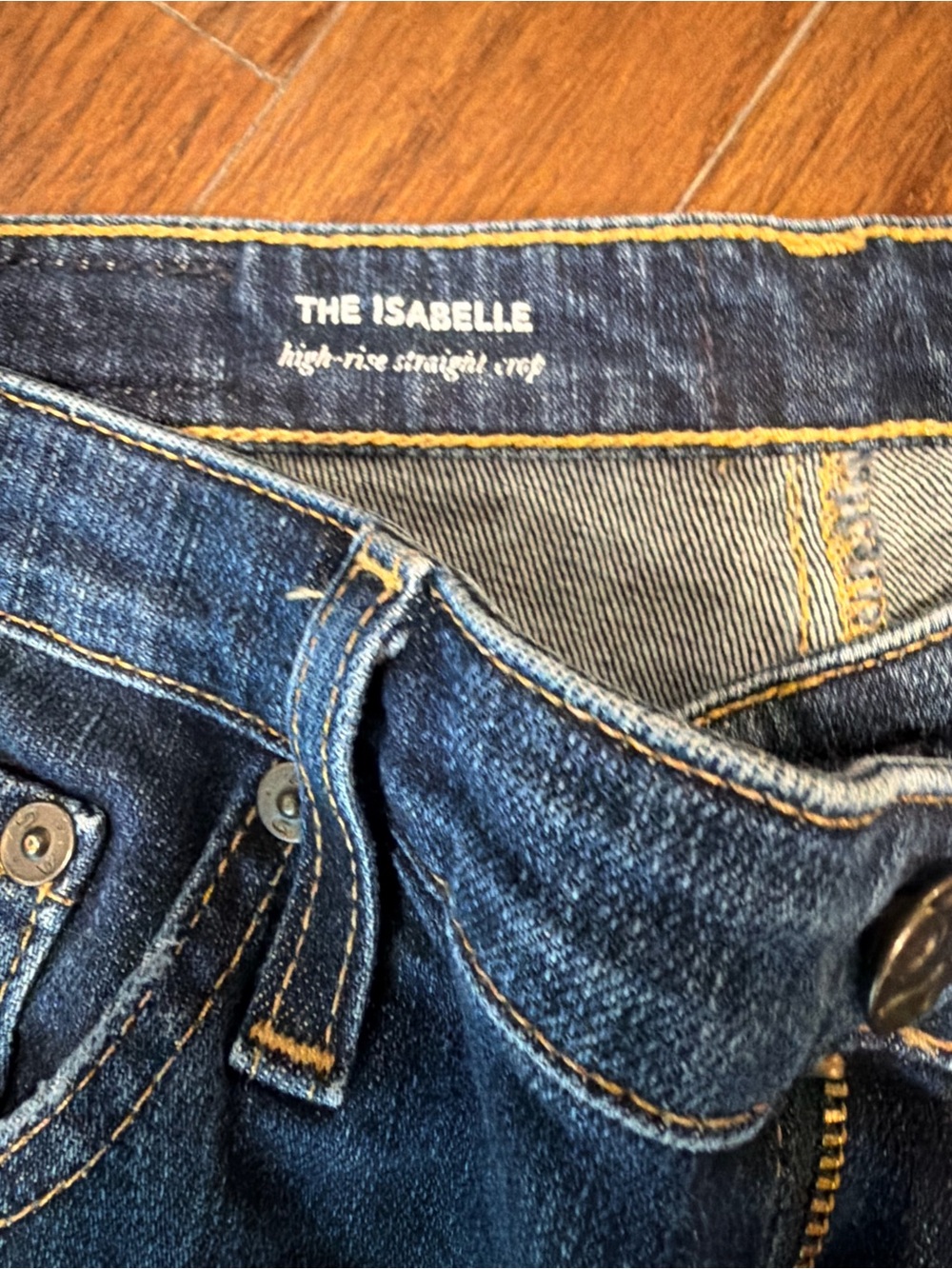 AG The Isabelle High Rise Raw Hem Dark Wash Straight Leg Jeans Size 27 - Picture 2 of 6